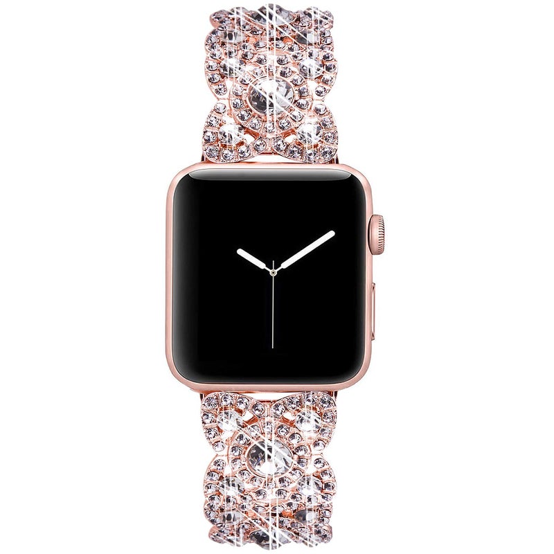 VIQIV Bling Bands for Compatible with Apple Watch 38mm 40mm 41mm 42mm(Series 10) Iwatch Series 11 10 9 8 7 6 5 4 3 2 SE SE2, Diamond Rhinestone Stainless Steel Metal Bracelet Wristband Strap for Women Rose Gold - Image 3